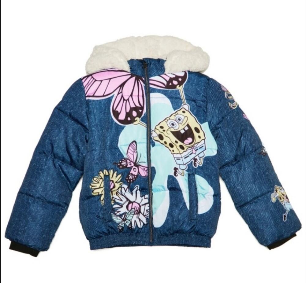 NWT Viacom Sponge BobSquarePants denim look sherpalined puffer jacket 10/11